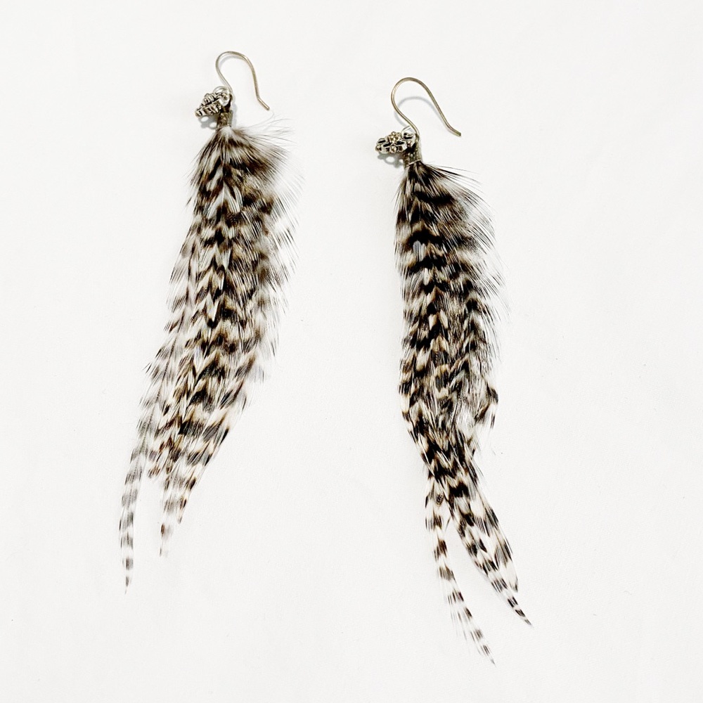 Pheasant Feathers & Bali Silver Flower Earrings